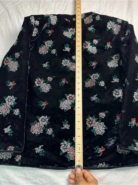 🌸 Vintage MiMi Black Velvet Floral Frog Closure Tang Jacket XL 8887-16 🌸 - Picture 8 of 11